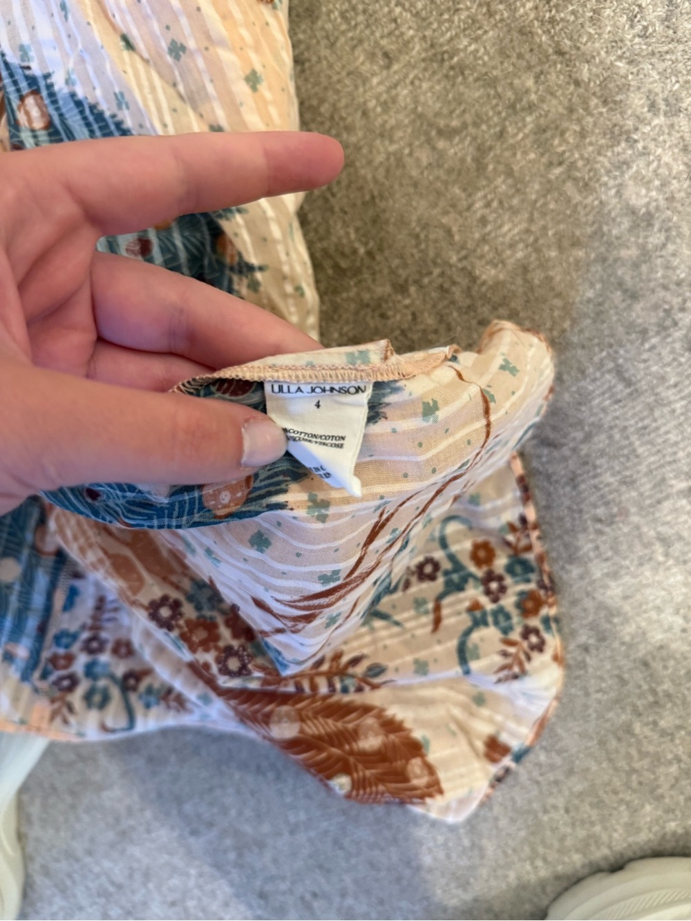 Ulla Johnson Cream Blouse with Teal and Rust Peacock Print - Picture 5 of 5